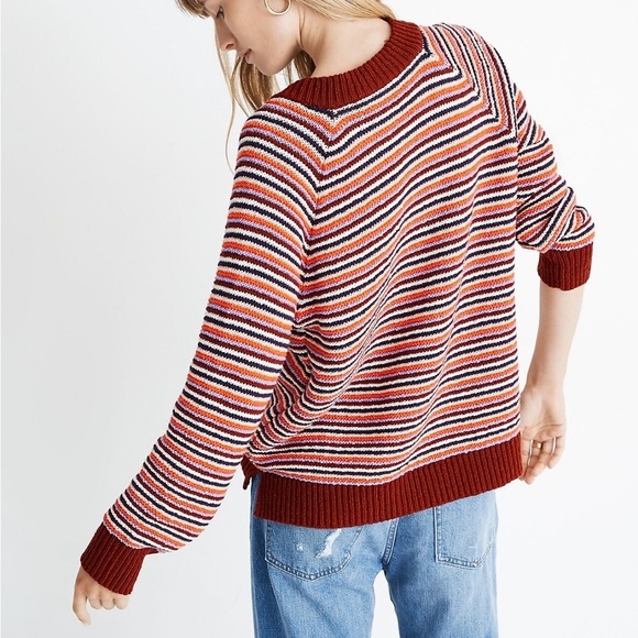 MADEWELL Arden V-Neck Crop Pullover Sweater in Stripe 100% Cotton Size Small - Picture 2 of 12